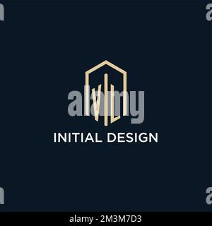 VL initial monogram logo with hexagonal shape style, real estate logo design ideas inspiration vector Stock Vector
