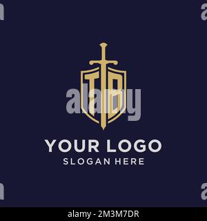 TB logo initial monogram with shield and sword design ideas Stock Vector