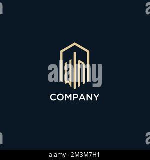 WN initial monogram logo with hexagonal shape style, real estate logo design ideas inspiration vector Stock Vector