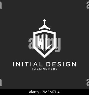 WL monogram logo initial with shield guard shape design ideas Stock Vector