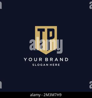 TP monogram initials logo design with shield icon template Stock Vector