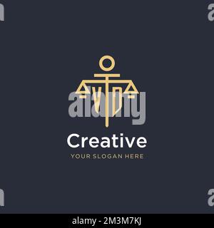 VD initial monogram logo with scale and pillar style design ideas Stock Vector