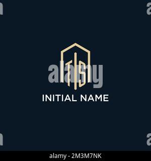 TS initial monogram logo with hexagonal shape style, real estate logo design ideas inspiration vector Stock Vector