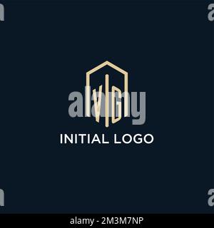 VG initial monogram logo with hexagonal shape style, real estate logo design ideas inspiration vector Stock Vector