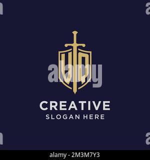 VQ logo initial monogram with shield and sword design ideas Stock Vector