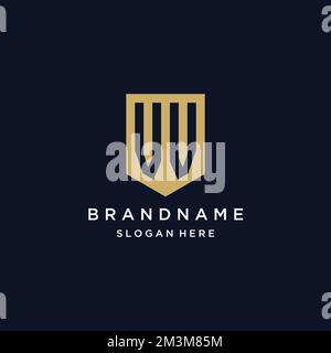 VV monogram initials logo design with shield icon template Stock Vector