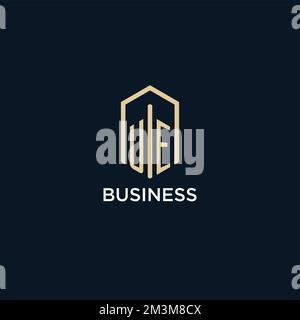 UE initial monogram logo with hexagonal shape style, real estate logo design ideas inspiration vector Stock Vector