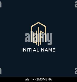 WF initial monogram logo with hexagonal shape style, real estate logo design ideas inspiration vector Stock Vector