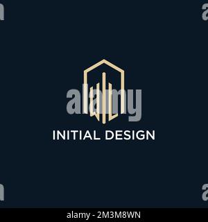 WL initial monogram logo with hexagonal shape style, real estate logo design ideas inspiration vector Stock Vector