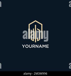 UJ initial monogram logo with hexagonal shape style, real estate logo design ideas inspiration vector Stock Vector