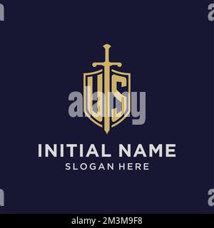 US initial monogram logos with sword and shield shape design ideas ...