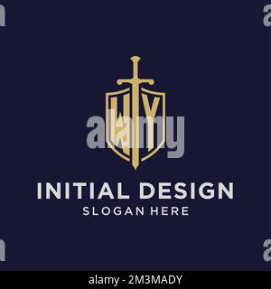 WY logo initial monogram with shield and sword design ideas Stock Vector