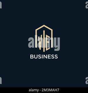 VE initial monogram logo with hexagonal shape style, real estate logo design ideas inspiration vector Stock Vector