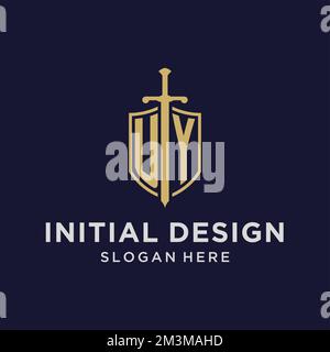 UY initial monogram logos with sword and shield shape design ideas ...