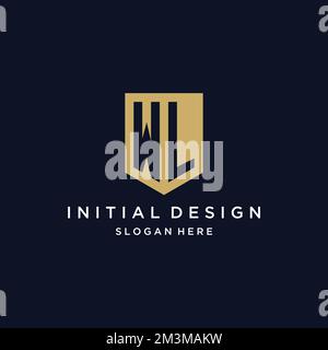 WL monogram initials logo design with shield icon template Stock Vector