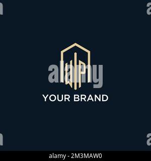 WP initial monogram logo with hexagonal shape style, real estate logo design ideas inspiration vector Stock Vector