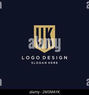 VK monogram initials logo design with shield icon template Stock Vector