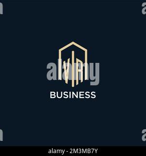 VR initial monogram logo with hexagonal shape style, real estate logo design ideas inspiration vector Stock Vector
