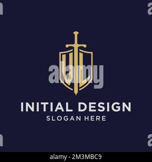VL initial monogram logos with sword and shield shape design ideas ...