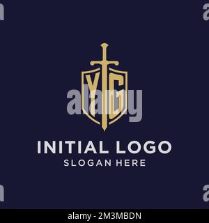 YG logo initial monogram with shield and sword design ideas Stock Vector