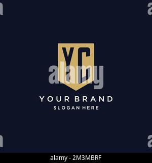 YC monogram initials logo design with shield icon template Stock Vector