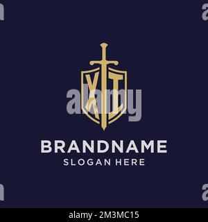 XI logo initial monogram with shield and sword design ideas Stock Vector