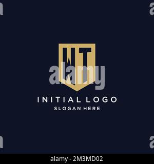 WT monogram initials logo design with shield icon template Stock Vector