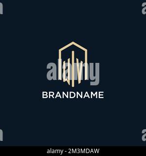 WV initial monogram logo with hexagonal shape style, real estate logo design ideas inspiration vector Stock Vector
