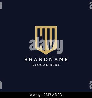 WV monogram initials logo design with shield icon template Stock Vector