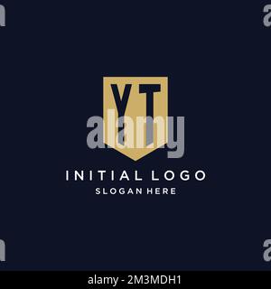 YT monogram initials logo design with shield icon template Stock Vector