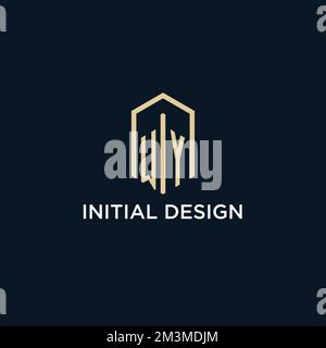 WY initial monogram logo with hexagonal shape style, real estate logo design ideas inspiration vector Stock Vector
