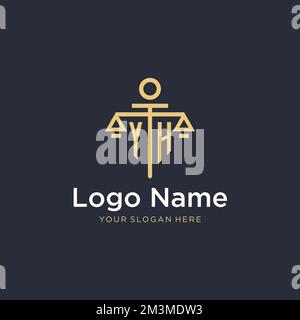 YH initial monogram logo with scale and pillar style design ideas Stock Vector