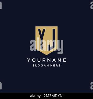 YJ monogram initials logo design with shield icon template Stock Vector