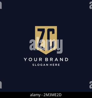 ZC monogram initials logo design with shield icon template Stock Vector