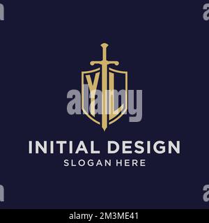 YL logo initial monogram with shield and sword design ideas Stock Vector