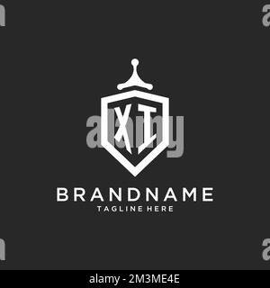 XI monogram logo initial with shield guard shape design ideas Stock Vector