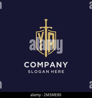 YA logo initial monogram with shield and sword design ideas Stock Vector