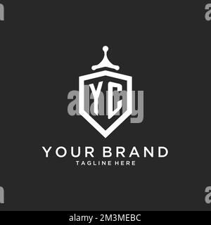 YC monogram logo initial with shield guard shape design ideas Stock Vector