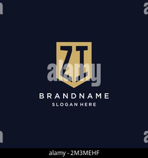 ZI monogram initials logo design with shield icon template Stock Vector