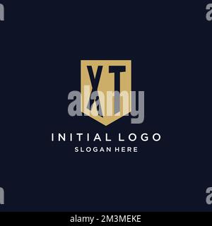XT monogram initials logo design with shield icon template Stock Vector