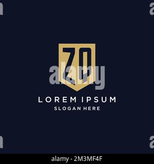 ZQ monogram initials logo design with shield icon template Stock Vector
