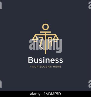 ZR initial monogram logo with scale and pillar style design ideas Stock Vector