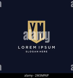 YM monogram initials logo design with shield icon template Stock Vector
