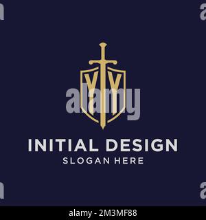 YY logo initial monogram with shield and sword design ideas Stock Vector