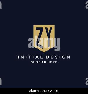ZY monogram initials logo design with shield icon template Stock Vector