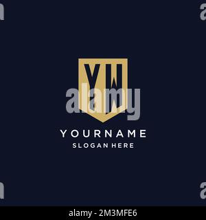 YW monogram initials logo design with shield icon template Stock Vector