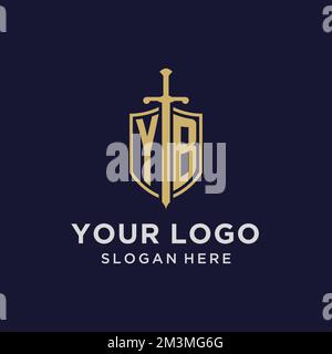 YB logo initial monogram with shield and sword design ideas Stock Vector