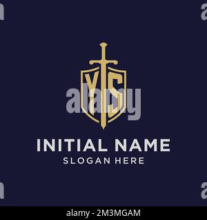 YS logo initial monogram with shield and sword design ideas Stock Vector