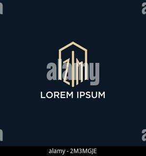 ZM initial monogram logo with hexagonal shape style, real estate logo design ideas inspiration vector Stock Vector