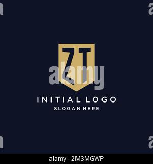 ZT monogram initials logo design with shield icon template Stock Vector